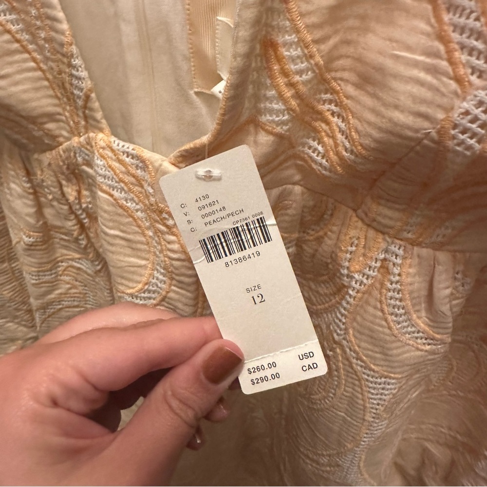 Anthropologie Deep-V Puff-Sleeve Dress in Peach NEW - Picture 7 of 13